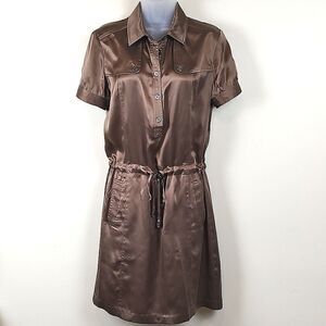 Ann Taylor Silk Shirtwaist Dress Brown Short Sleeve Size 4
